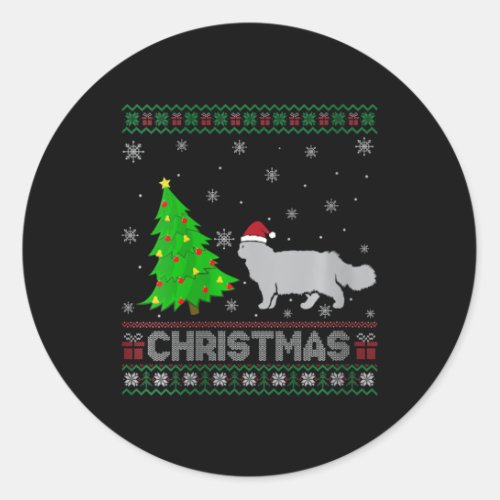 Womens Persian Cat Xmas Tree Lighting Ugly Christm Classic Round Sticker