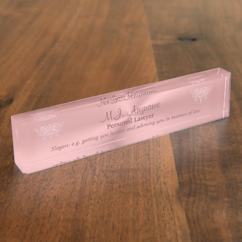 Womens Personal Attorney and pink justice logo Name Plate
