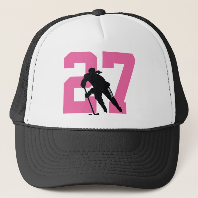 Women's Personalized Custom Hockey Player Number Trucker Hat (Front)