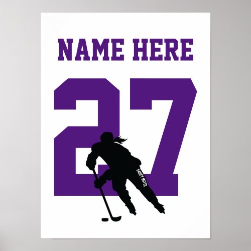 Womens Personalized Hockey Player Number Purple Poster