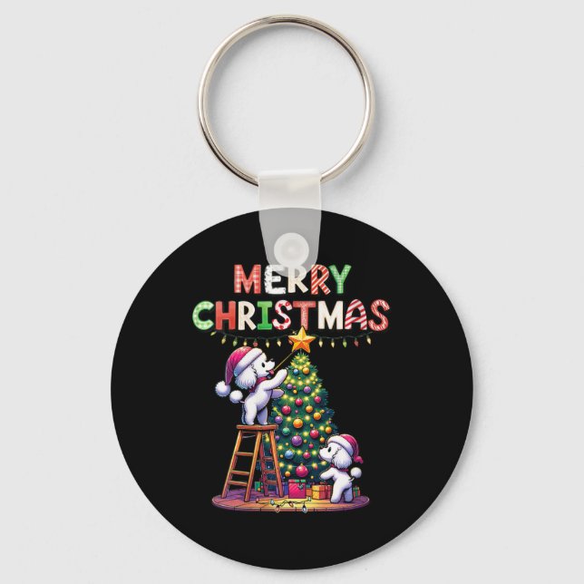Womens Pet Animal Lovers Xmas Poodle Dogs Decorati Keychain (Front)