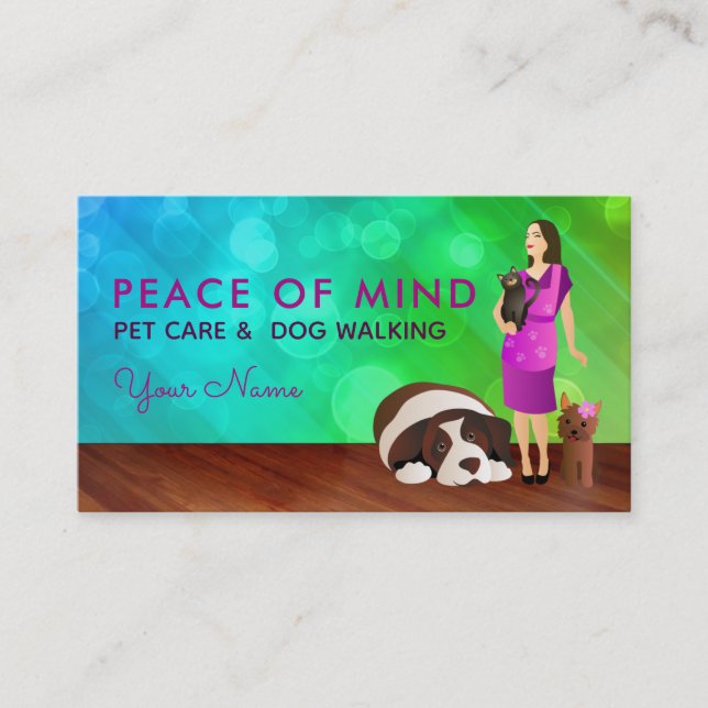 Women's Pets Care and Dog Walking Business Cards (Front)