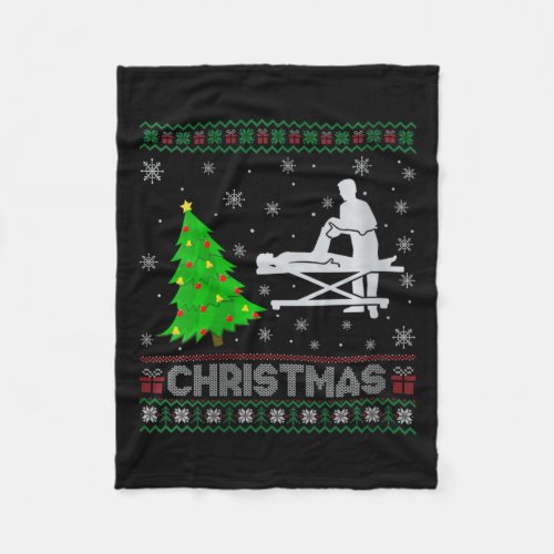 Womens Physical Therapist Xmas Tree Lighting Ugly  Fleece Blanket