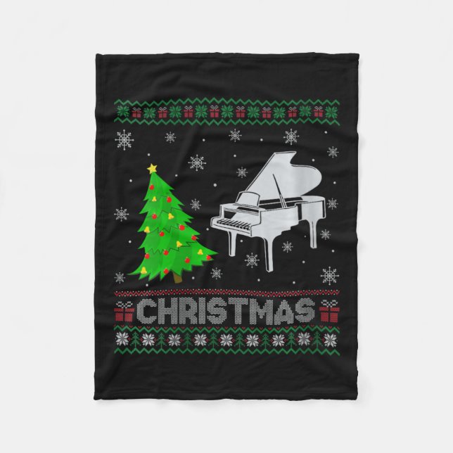 Womens Piano Xmas Tree Lighting Ugly Christmas Swe Fleece Blanket (Front)