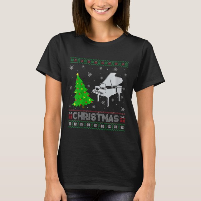 Womens Piano Xmas Tree Lighting Ugly Christmas Swe T-Shirt (Front)