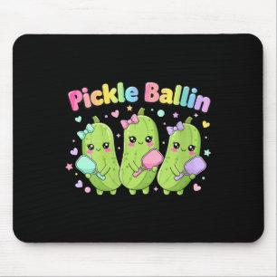 Women's pickle ballin cute cartoon pickleball with mouse pad