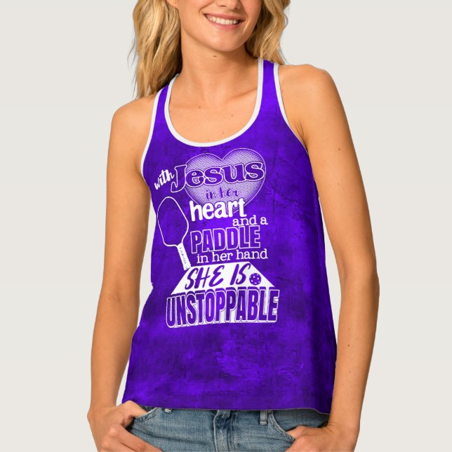Womens Pickleball Paddle and Jesus Tank Top (Front)