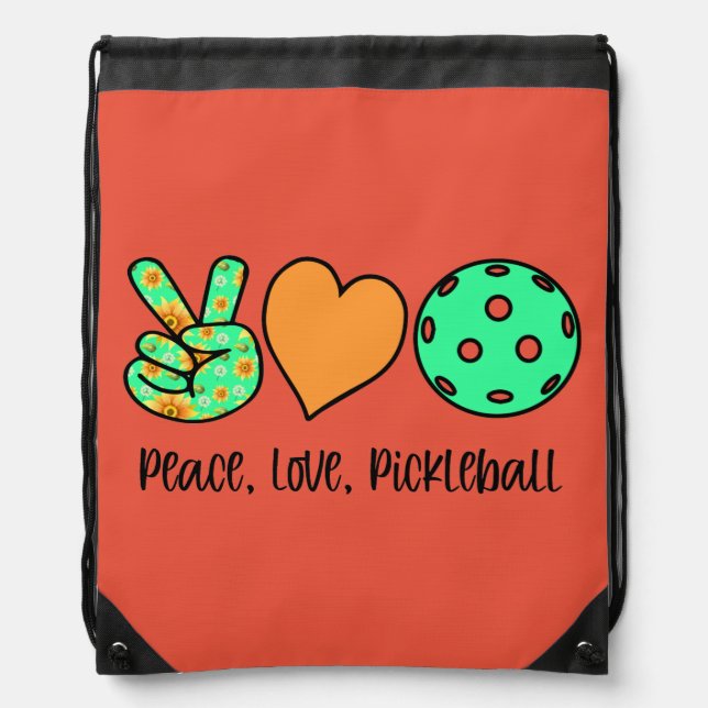 Women's Pickleball Player Gift Peace, Love Drawstring Bag (Front)
