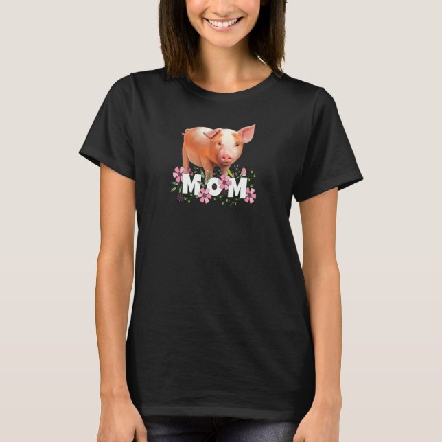 Womens Pig Mom Cute Young Pig Motive T-Shirt (Front)