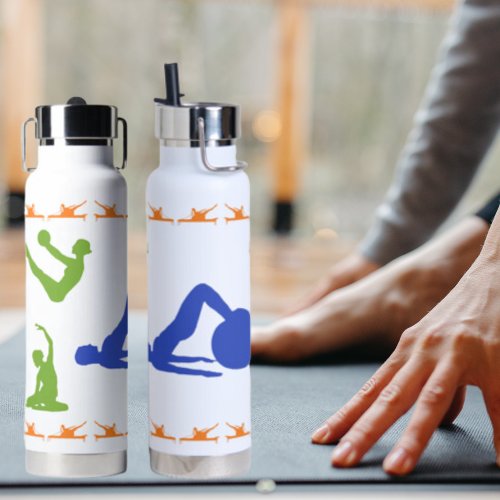 Womens Pilates Silhouettes_BlueGreen  Orange Water Bottle