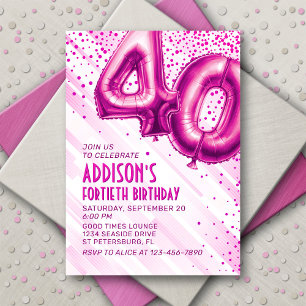Womens Pink 40th Birthday Invitation