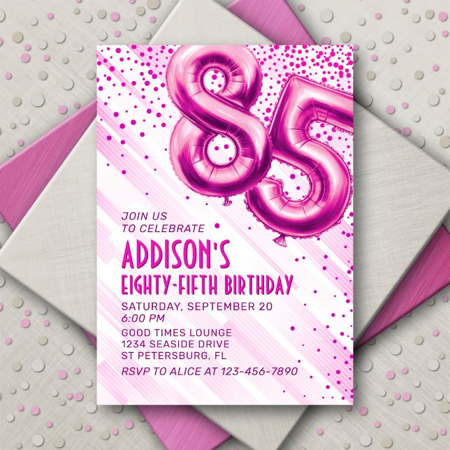 Womens Pink 85th Birthday Invitation (Creator Uploaded)