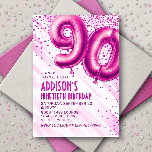 Womens Pink 90th Birthday Invitation (Creator Uploaded)