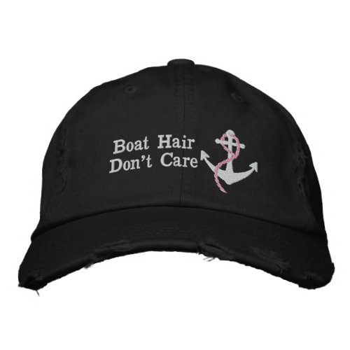 Womens Pink Boat Hair Dont Care Funny Sailing Embroidered Baseball Cap