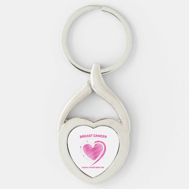 Womens Pink Breast Cancer Survivor Gifts Women Mom Keychain (Front)