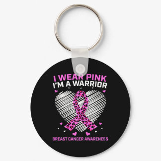 Womens Pink Breast Cancer Warrior Cute Heart Cheet Keychain
