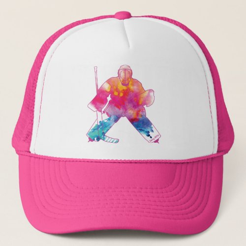 Womens Pink Bring It Hockey Goalie Watercolor Cap