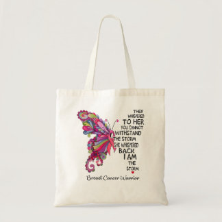 Womens Pink Butterfly I Am The Storm Breast Cancer Tote Bag