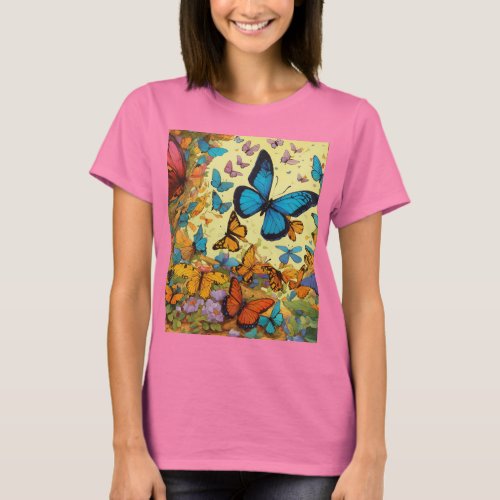 Womens Pink Butterfly Print T_Shirt