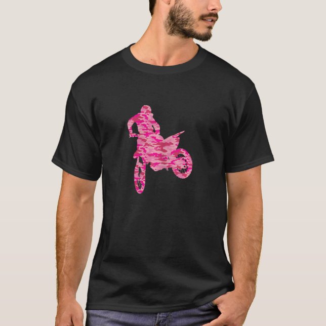 Womens Pink Camo Camouflage Motocross Off Road Dir T-Shirt (Front)