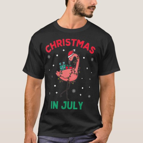 Womens Pink Flamingo Christmas In July Santa Hat S T_Shirt