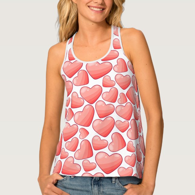 Women's Pink Hearts Pattern Racerback Tank Top (Front)