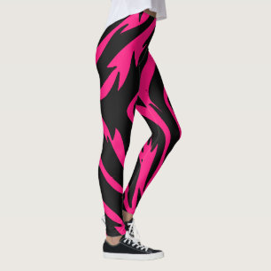Womens Pink Leggings, Cute Pink and Black Striped Leggings