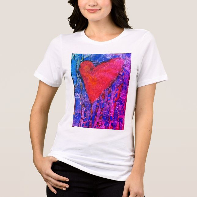 Women's pink mosaic heart Tri-Blend shirt (Front)