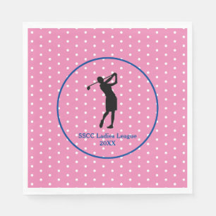 Women's Pink Polkadot Golf Party Plate Napkins