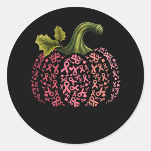 Womens Pink Ribbon Pumpkin Breast Cancer Awareness Classic Round Sticker