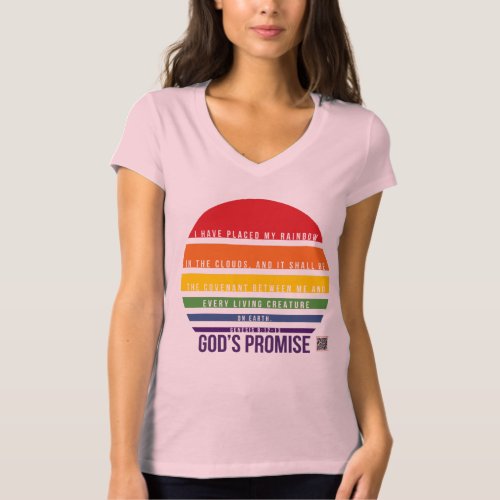Womens Pink V Shirt Rainbow Circle