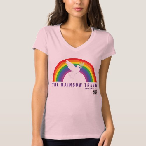 Womens Pink V Shirt Rainbow Truth Dove