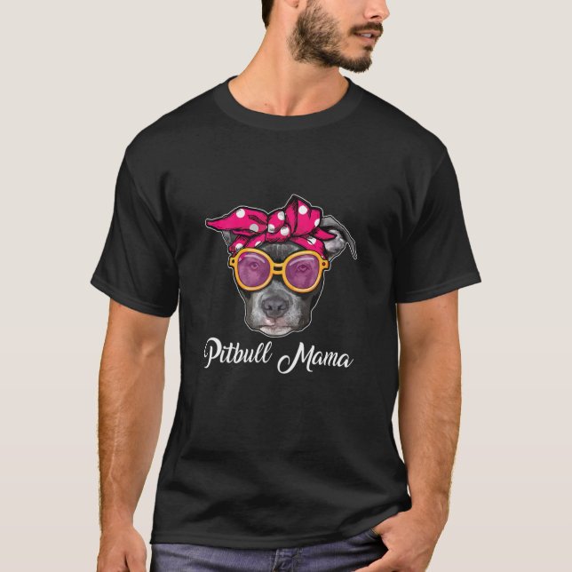 Womens Pitbull Mama Mommy Mom Red Scarf Eyeglasses T-Shirt (Front)