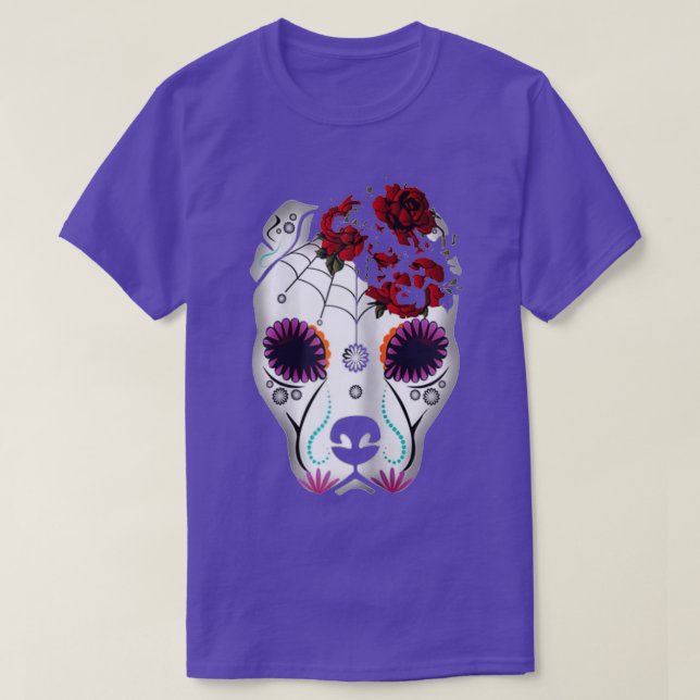Womens Pitbull Sugar Skull Tattoo Halloween Gift f T-Shirt (Design Front)