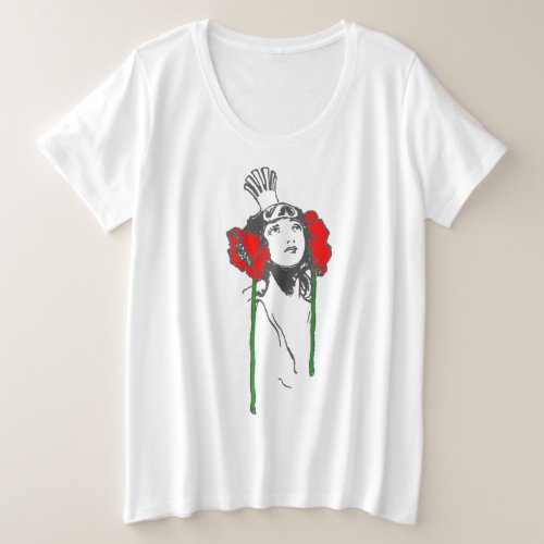 Womens Plus Art Nouveau Red Poppies Ozma of Oz Plus Size T_Shirt