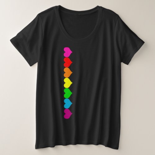 Womens Plus Black Rainbow Hearts T_Shirt