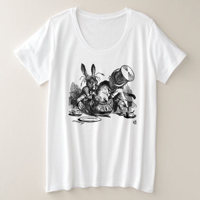 Women's Plus Mad Hatter Alice in Wonderland Teapot Size T-Shirt (Design Front)