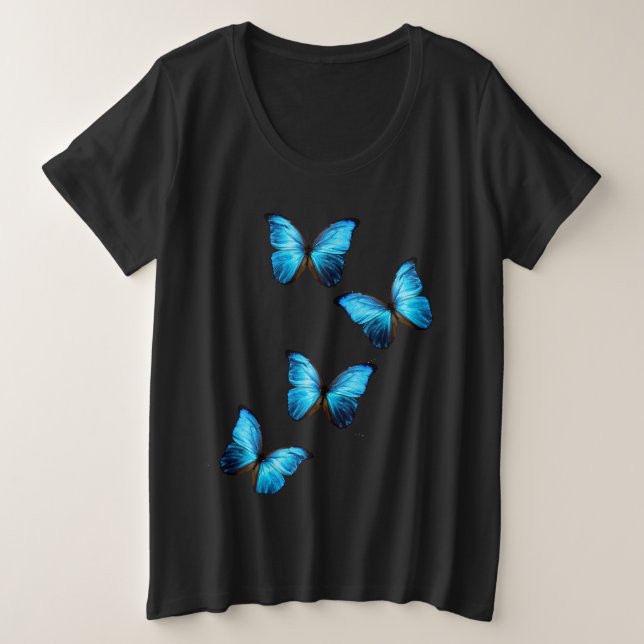 Womens Plus Size Tee Blue Butterflies (Design Front)