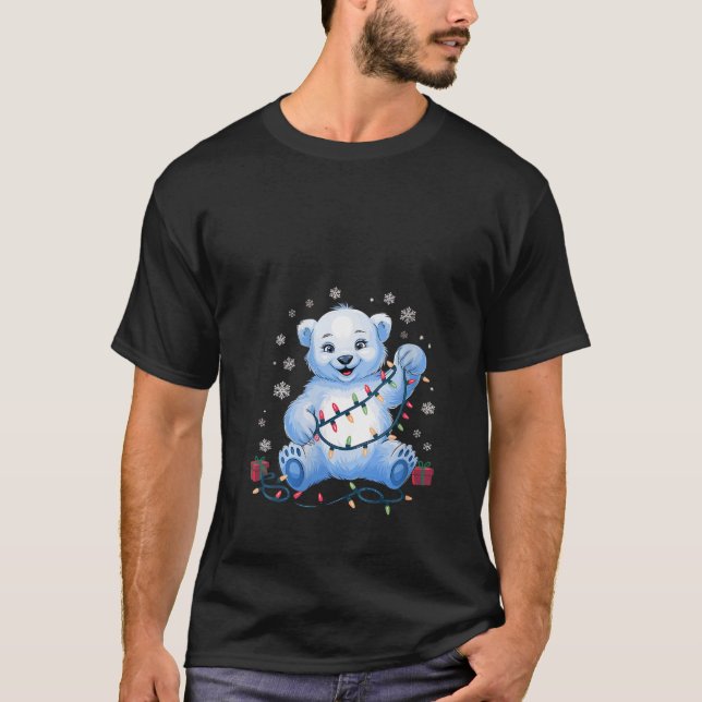Womens Polar Bear Christmas Lights V Neck  T-Shirt (Front)