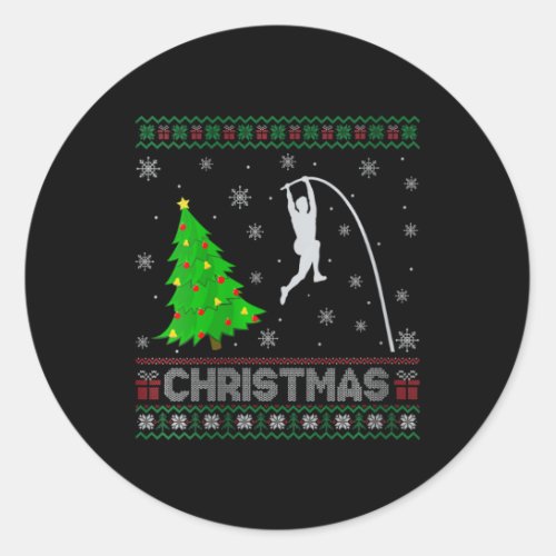 Womens Pole Vault Xmas Tree Lighting Ugly Christma Classic Round Sticker