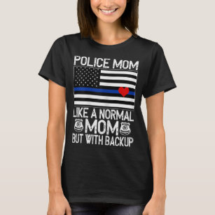 Womens Police Mom Proud Officer Mom Blue Line Amer T-Shirt