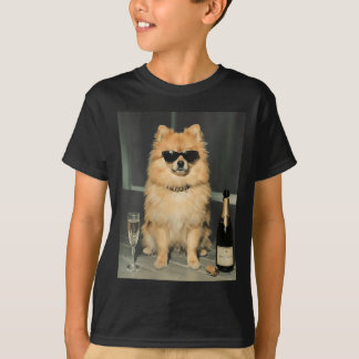 Womens Pomvibesnian Drinking Champagne Funny Dog T-Shirt