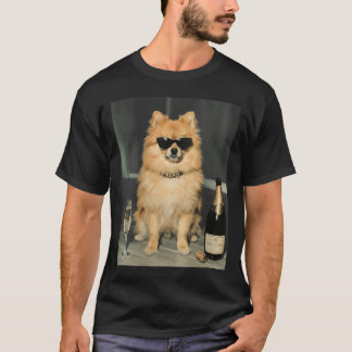 Womens Pomvibesnian Drinking Champagne Funny Dog T-Shirt