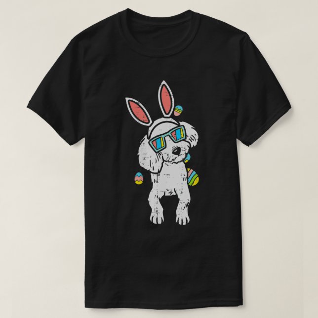 Womens Poodle Bunny Ears Glasses Easter Eggs Cute  T-Shirt (Design Front)