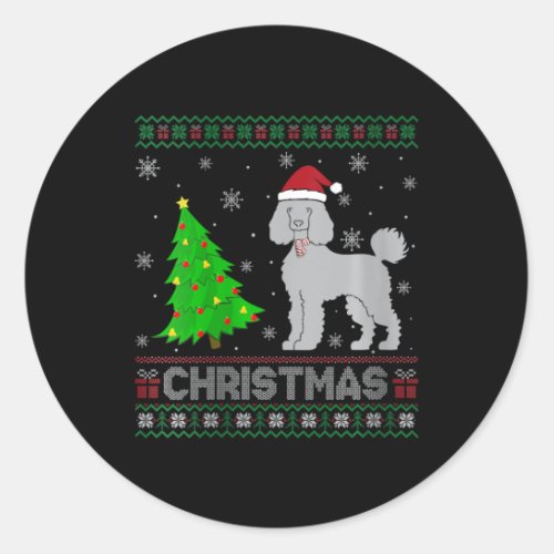 Womens Poodle Dog Xmas Tree Lighting Ugly Christma Classic Round Sticker