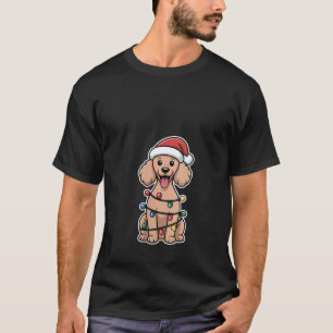 Womens Poodle Wrapped in Christmas Lights V Neck  T-Shirt