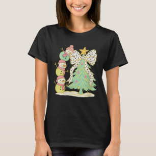 Womens Preppy Coquette Christmas Snowm 2025 Funny T-Shirt