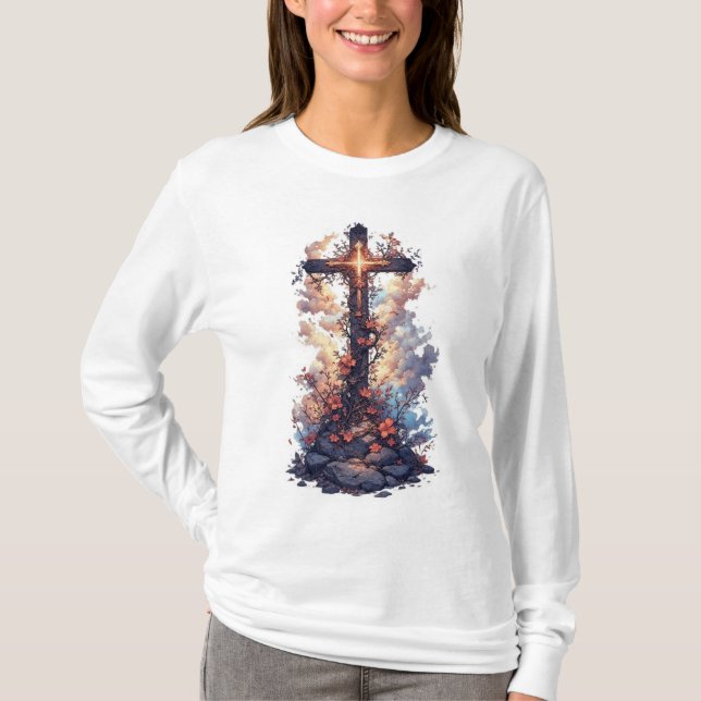 Women's Pretty Christian Cross Long Sleeve Tee (Front)