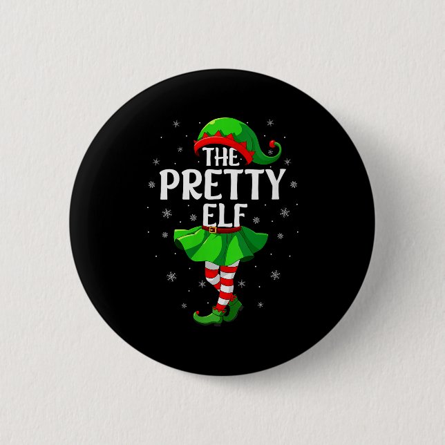 Womens Pretty Elf Christmas Girls Women Elf Squad  Button (Front)
