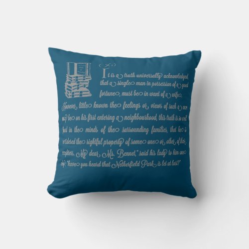 Womens Pride and Prejudice Book Jane Austen  Throw Pillow